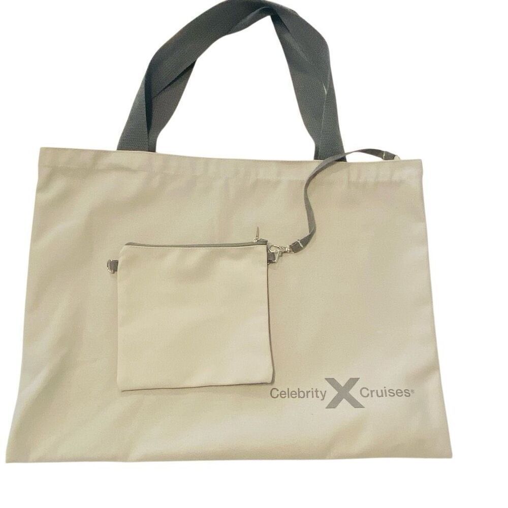 NWOT Celebrity Cruises 1st Class Retreat Canvas Tote Bag With Pouch Gray Large